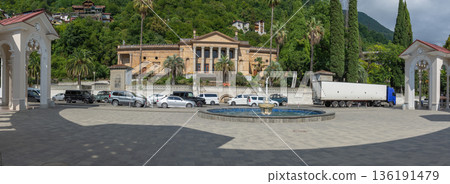 A fountain near the colonnade in the seaside park in Gagra A fountain near the colonnade in the seaside park in Gagra 136191479