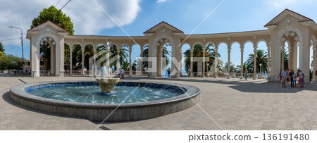 View of the fountain and colonnades in Gagra View of the fountain and colonnades in Gagra 136191480