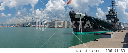 A view of the cruiser Mikhail Kutuzov in Novorossiysk A view of the cruiser Mikhail Kutuzov in Novorossiysk 136191483