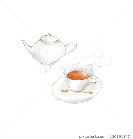Teacups and teapots filled with tea Teacups and teapots filled with tea 136191547
