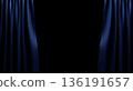 Elegant dark blue stage curtain isolated on black background with copy space for luxury opening 3D render 136191657