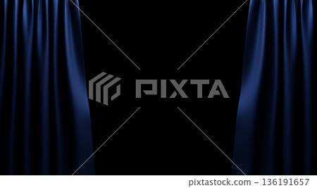 Elegant dark blue stage curtain isolated on black background with copy space for luxury opening 3D render Elegant dark blue stage curtain isolated on black background with copy space for luxury opening 3D render 136191657