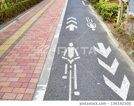 Sidewalks with separate lanes for bicycles and pedestrians Sidewalks with separate lanes for bicycles and pedestrians 136192508