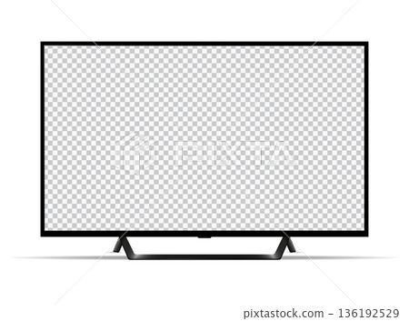 Realistic tv with stand. Modern flat screen television with blank empty screen 136192529