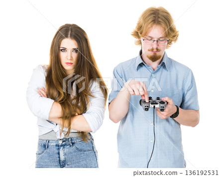 Woman is angry at playing man Woman is angry at playing man 136192531