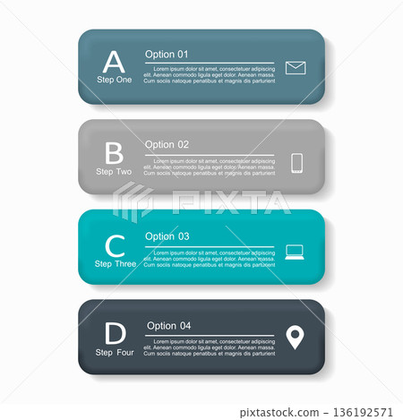 Modern infographic icons and text blocks perfect for business processes, presentations, educational content. Vector illustration. Modern infographic icons and text blocks perfect for business processes, presentations, educational content. Vector illustration. 136192571