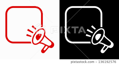 Bold red announcement with megaphone icon minimalist design for promotions, ads, social media, retail marketing. Vector. Bold red announcement with megaphone icon minimalist design for promotions, ads, social media, retail marketing. Vector. 136192576