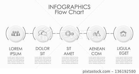 Infographic with circular sections and curved accents for business, presentation, or workflow visualization. Vector illustration. 136192580