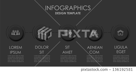 Infographic with circular sections for structured business, presentation, or workflow visualization. Vector illustration. 136192581