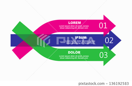 Modern multi-arrow infographic with overlapping ribbons, featuring text and clean vector design. Vector illustration. Modern multi-arrow infographic with overlapping ribbons, featuring text and clean vector design. Vector illustration. 136192583
