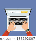 Hand typing on keyboard, generating AI prompt. Generative AI prompt technology with artificial intelligence and machine learning vector illustration 136192807