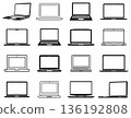 Laptop icons set. Laptop computers in different styles. Notebook flat and line icons collection. Vector illustration. 136192808