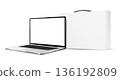 Laptop computer and white carton box with handle mockup isolated 136192809