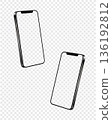 Two smartphones floating on transparent background. Mobile phones mockup for application display or presentation 136192812