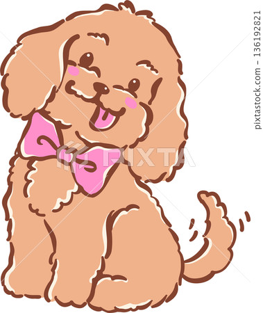Adorable Happy Cavoodle Dog Wearing a Pink Bow Tie Tongue Out Hand Drawn Cartoon Whimsical Adorable Happy Cavoodle Dog Wearing a Pink Bow Tie Tongue Out Hand Drawn Cartoon Whimsical 136192821