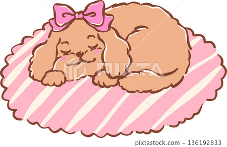 Adorable cozy sleeping cavoodle dog on rug mat hand drawn girly cartoon Whimsical Adorable cozy sleeping cavoodle dog on rug mat hand drawn girly cartoon Whimsical 136192833