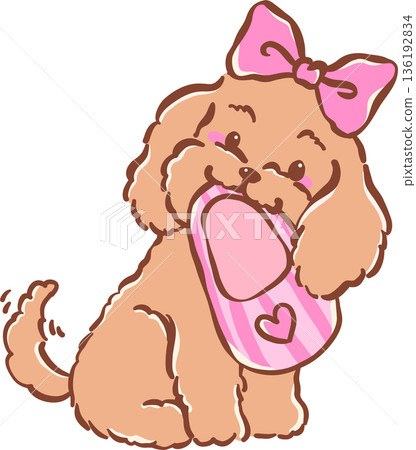 Cute cavoodle dog holding pink slipper hand drawn girly cartoon Whimsical Cute cavoodle dog holding pink slipper hand drawn girly cartoon Whimsical 136192834
