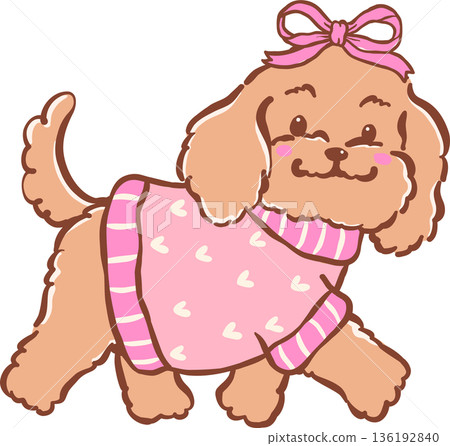 Adorable cozy cavoodle dog wearing a sweater hand drawn girly cartoon Whimsical Adorable cozy cavoodle dog wearing a sweater hand drawn girly cartoon Whimsical 136192840