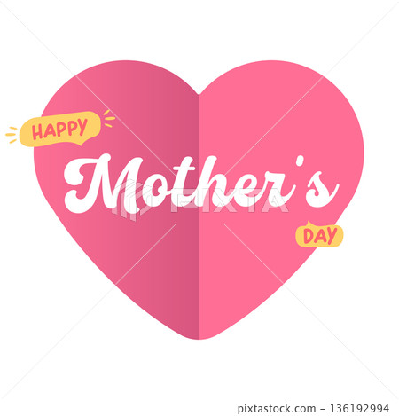 Happy Mothers Day vector heart shape sticker isolated on white, creative greeting mother day heart banner background for social media, gift cards, and festive decorations 136192994