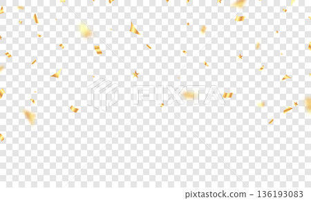 The background is adorned with bright gold confetti, perfect for celebrations. A beautiful festive decoration vector illustration. 136193083