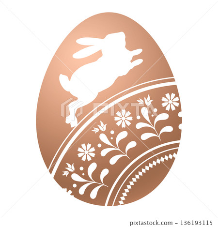 Chicken egg decorated with an Easter bunny and floral ornament Chicken egg decorated with an Easter bunny and floral ornament 136193115