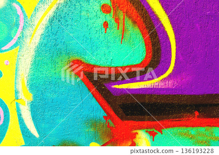 Colorful Abstract Street Art Graffiti with Red, Turquoise, Purple, Yellow for 90s, Y2K Urban Style Colorful Abstract Street Art Graffiti with Red, Turquoise, Purple, Yellow for 90s, Y2K Urban Style 136193228