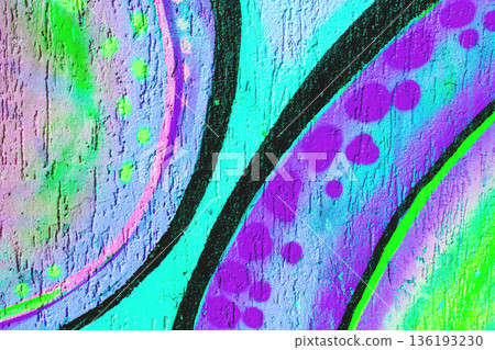 Abstract Graffiti in Purple, Green, Cyan with Black Contours for 90s, Neon Urban Style Abstract Graffiti in Purple, Green, Cyan with Black Contours for 90s, Neon Urban Style 136193230
