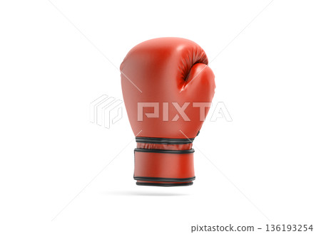 Blank red single boxing gloves mockup, png, transparent background, 3d rendering. Empty glove equipment for professional sport mock up, cut out. Clear protect leather mittens sportswear template. 136193254