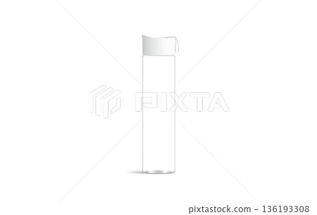 Blank white glass sport bottle mockup, png, transparent background, 3d rendering. Empty crystal can with cap mock up, cut out. Clear take away flask for camping or extreme tourism template. 136193308