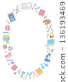 Vertical round frame of illustrations of stationery and tools for school life 136193469
