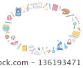 A horizontal round frame of illustrations of stationery and tools for school life 136193471