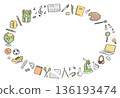 A horizontal round frame of line drawings of stationery and tools for school life 136193474