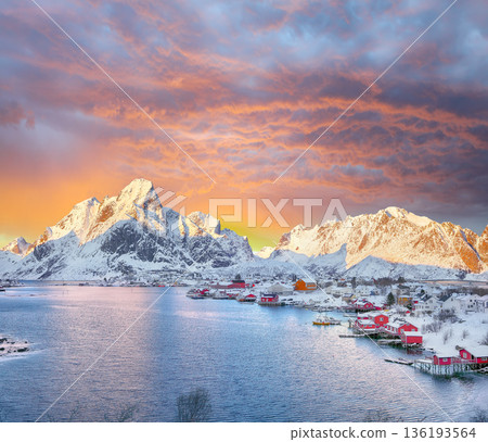Outstanding panorama of Reine town. Outstanding panorama of Reine town. 136193564