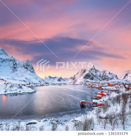 Outstanding panorama of Reine town. Outstanding panorama of Reine town. 136193574