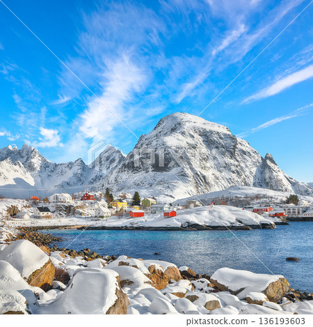 Outstanding  winter scenery of A village. 136193603