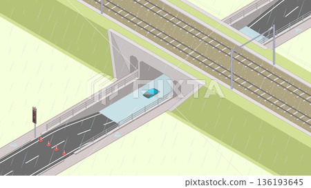 Isometric image of a flooded underpass (green space) Isometric image of a flooded underpass (green space) 136193645