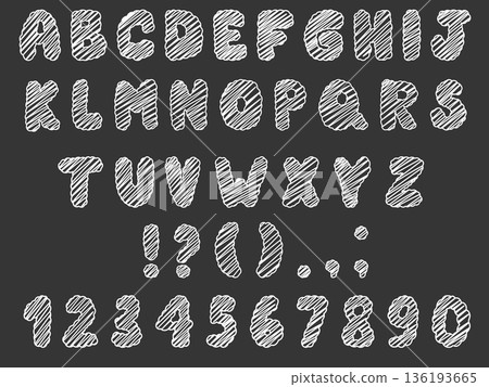 Letters and numbers written in white chalk on blackboard Letters and numbers written in white chalk on blackboard 136193665
