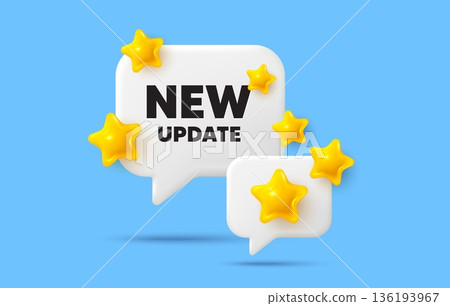 New update chat speech bubble. Social media concept. New update icon. Special offer sign. Important information available symbol. 3d stars chat bubble. Vector 136193967