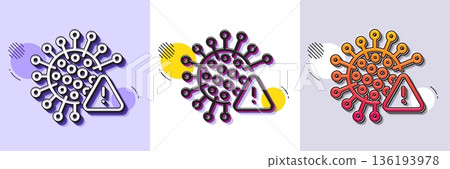 Coronavirus line icon. Halftone dotted pattern. Gradient icon with grain shadow. Covid virus sign. Infection alert symbol. Line covid virus icon. Various designs. Vector 136193978