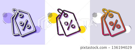 Shopping tags line icon. Halftone dotted pattern. Gradient icon with grain shadow. Special offer sign. Discount coupons symbol. Line discount tags icon. Various designs. Vector Shopping tags line icon. Halftone dotted pattern. Gradient icon with grain shadow. Special offer sign. Discount coupons symbol. Line discount tags icon. Various designs. Vector 136194029