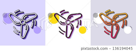 Wind energy line icon. Halftone dotted pattern. Gradient icon with grain shadow. Fan engine, jet turbine sign. Ventilator symbol. Line wind energy icon. Various designs. Vector 136194045