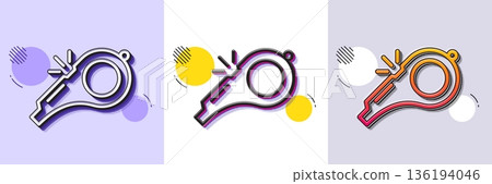 Whistle line icon. Halftone dotted pattern. Gradient icon with grain shadow. Kick-off sign. Referee tool symbol. Line whistle icon. Various designs. Vector 136194046