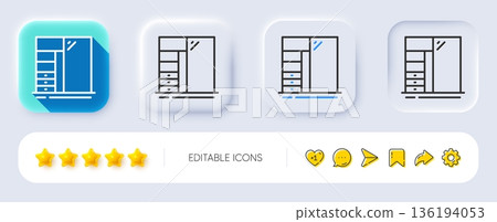 Cupboard line icon. Neumorphic, Flat shadow, 3d buttons. Clothes cabinet sign. Closet or sliding wardrobe symbol. Line cupboard icon. Social media icons. Vector 136194053
