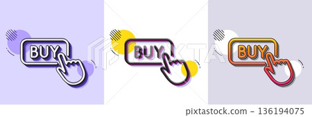 Click to Buy line icon. Halftone dotted pattern. Gradient icon with grain shadow. Online Shopping sign. E-commerce processing symbol. Line buy button icon. Various designs. Vector 136194075