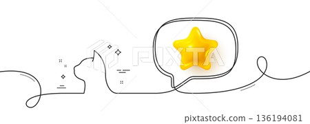 Pets care line icon. Continuous line with 3d star. Veterinary clinic sign. Cat health symbol. 3d star in speech bubble. Pets care single line ribbon. Loop curve pattern. Vector Pets care line icon. Continuous line with 3d star. Veterinary clinic sign. Cat health symbol. 3d star in speech bubble. Pets care single line ribbon. Loop curve pattern. Vector 136194081