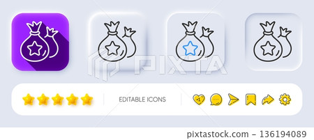 Loyalty points line icon. Neumorphic, Flat shadow, 3d buttons. Bonus money bags. Discount program symbol. Line loyalty points icon. Social media icons. Vector 136194089
