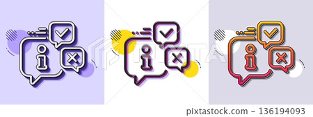 Information line icon. Halftone dotted pattern. Gradient icon with grain shadow. Info speech bubble sign. Help inform symbol. Line info icon. Various designs. Vector 136194093