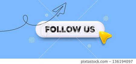 Follow us search bar. Share plane line icon. Follow us tag. Special offer sign. Super offer symbol. Search button with 3d cursor. Vector 136194097