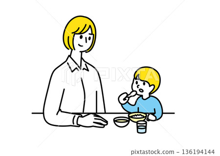 A mother teaching her son about food A mother teaching her son about food 136194144