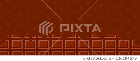 情人節主題，棕色邊框內是融化的巧克力和巧克力棒，留有文字空間，背景簡潔。 136194679